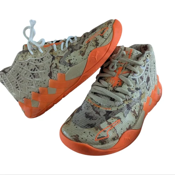 PUMA LaMELO Ball MB.01 Digital Camo Khaki Orange Big kid 5.5 Shoes - Picture 1 of 11